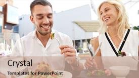  Presentation with happy holidays - Beautiful PPT theme featuring open air restaurants - love date people holidays backdrop and a coral colored foreground