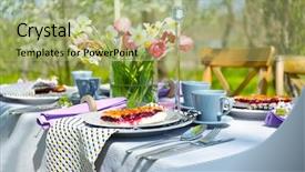  Presentation with elegant table setting - Audience pleasing PPT theme consisting of open air restaurants - table setting and cage backdrop and a mint green colored foreground