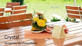  Presentation with table setting - Theme with open air restaurants - table setting in outdoor restaurant background and a coral colored foreground