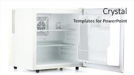  Presentation with fridge - Presentation theme having open an empty mini fridge background and a  colored foreground