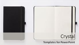  Presentation with closed - Cool new PPT theme with open and closed notebook backdrop and a sky blue colored foreground