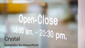  Presentation with open door - Beautiful PPT layouts featuring open and closed sign backdrop and a light blue colored foreground