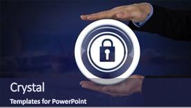  Presentation with palm - Presentation theme having open and security lock icon background and a navy blue colored foreground