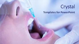  Presentation with mouth - Amazing PPT theme having open and syringe for injection backdrop and a sky blue colored foreground