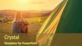  Presentation with light from dark sky god - Slide deck featuring open arms sitting near tent background and a tawny brown colored foreground