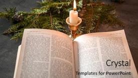  Presentation with open bible - Theme enhanced with open bible candle and coniferous background and a mint green colored foreground