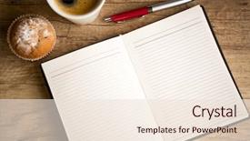  Presentation with coffee cup - Slide set with open blank notebook and cup background and a lemonade colored foreground