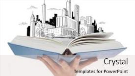  Presentation with open book - Cool new PPT theme with open blue book with city backdrop and a lemonade colored foreground