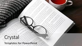  Presentation with book glasses - Slides having open book a cup background and a light gray colored foreground