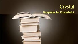  Presentation with dark space - Cool new presentation theme with open book on a high stack of hardcover ones against dark background space for text backdrop and a tawny brown colored foreground