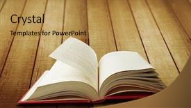  Presentation with book opening - PPT theme featuring open book on wooden boards background and a  colored foreground