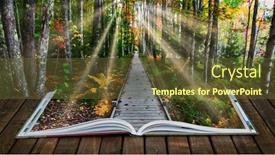  Presentation with open book - Theme featuring open-book-on-wooden-deck background and a tawny brown colored foreground