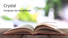  Presentation with open book - PPT theme featuring open book on wooden table background and a white colored foreground