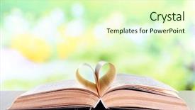  Presentation with open book spiral - Colorful presentation design enhanced with open book on wooden table backdrop and a soft green colored foreground