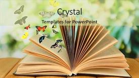  Presentation with butterfly - Colorful presentation design enhanced with open book on wooden table backdrop and a soft green colored foreground