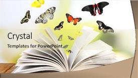  Presentation with open book - Theme enhanced with open book on wooden table background and a soft green colored foreground