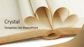  Presentation with heart book - PPT theme with open book rolled in heart background and a soft green colored foreground