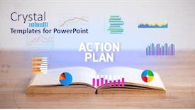  Presentation with action plan - Beautiful theme featuring open-book-with-action-plan backdrop and a sky blue colored foreground