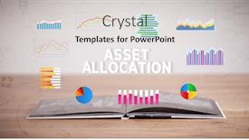  Presentation with business book - Colorful slide set enhanced with open-book-with-asset-allocation backdrop and a light gray colored foreground