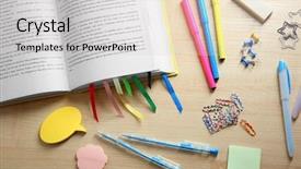  Presentation with open book - Slide deck enhanced with open book with bookmarks background and a light gray colored foreground