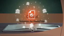  Presentation with business book - PPT theme with open-book-with-business-icons background and a coral colored foreground