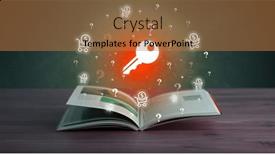  Presentation with business book - PPT layouts with open-book-with-business-icons background and a coral colored foreground