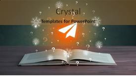  Presentation with business book - Presentation theme consisting of open-book-with-business-icons background and a coral colored foreground