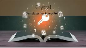  Presentation with business book - Slide deck having open-book-with-business-icons background and a coral colored foreground