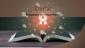  Presentation with business book - PPT theme enhanced with open-book-with-business-icons background and a coral colored foreground