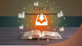  Presentation with business book - PPT theme featuring open-book-with-business-icons background and a coral colored foreground