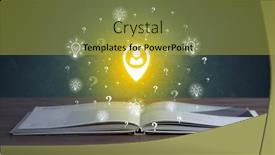  Presentation with business book - PPT theme having open-book-with-business-icons background and a yellow colored foreground