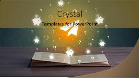  Presentation with business book - PPT theme featuring open-book-with-business-icons background and a gold colored foreground