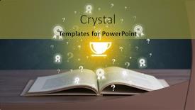  Presentation with business book - PPT theme featuring open-book-with-business-icons background and a yellow colored foreground