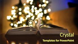  Presentation with christmas lights - PPT theme with open book with christmas lights love of reading and learning background and a wine colored foreground
