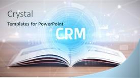  Presentation with crm - Colorful presentation design enhanced with open-book-with-crm-abbreviation backdrop and a sky blue colored foreground