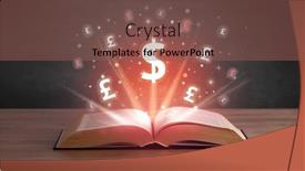  Presentation with open book - Slide set featuring open-book-with-currency-icons background and a violet colored foreground