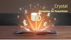  Presentation with open book - Presentation theme with open-book-with-currency-icons background and a violet colored foreground