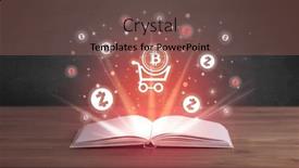  Presentation with open book - Presentation design consisting of open-book-with-currency-icons background and a violet colored foreground