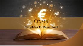  Presentation with open book - Presentation design featuring open-book-with-currency-icons background and a gold colored foreground
