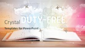  Presentation with open book - Cool new PPT layouts with open-book-with-duty-free backdrop and a sky blue colored foreground