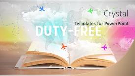  Presentation with open book - Audience pleasing slide deck consisting of open-book-with-duty-free backdrop and a cool aqua colored foreground