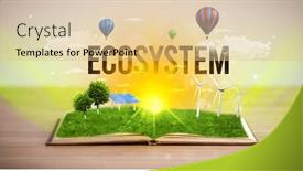  Presentation with renewable energy - Colorful PPT layouts enhanced with open-book-with-ecosystem-inscription backdrop and a lemonade colored foreground