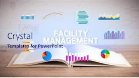  Presentation with facility management - PPT theme having open-book-with-facility-management background and a sky blue colored foreground