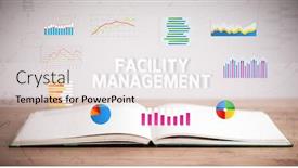  Presentation with facility management - Amazing PPT theme having open-book-with-facility-management backdrop and a sky blue colored foreground
