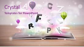  Presentation with book wide open - Cool new slide deck with open book with flying 3d backdrop and a  colored foreground