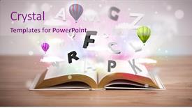  Presentation with book wide open - Colorful slide deck enhanced with open book with flying 3d backdrop and a  colored foreground