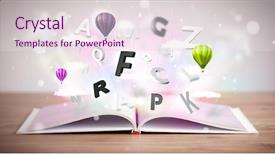  Presentation with open book spiral - Slide set featuring open book with flying 3d background and a  colored foreground