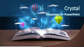  Presentation with open book - PPT theme enhanced with open book with glowing fantasy background and a ocean colored foreground
