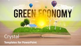  Presentation with green energy - Cool new theme with open-book-with-green-economy backdrop and a coral colored foreground