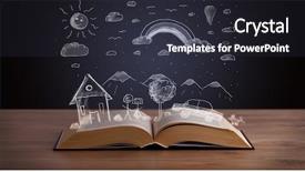  Presentation with open book spiral - Amazing slide deck having open book with hand drawn backdrop and a dark gray colored foreground